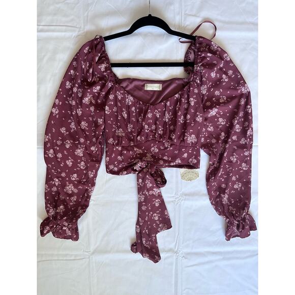 Altar’d State Women’s NWT Mauve Floral Puff Sleeve Crop Top - XL - Picture 4 of 10